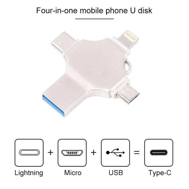 Cross 4 in 1 32GB 8 Pin + Micro USB + USB-C / Type-C + USB 3.0 Metal Flash Disk(Silver)