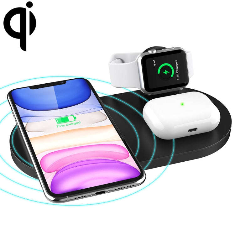 A04 3 in 1 Multi-function Qi Standard Wireless Charger for Mobile Phones & iWatch & AirPods (Black)