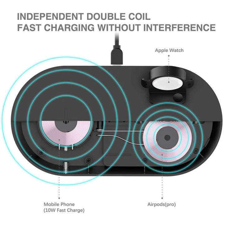 A04 3 in 1 Multi-function Qi Standard Wireless Charger for Mobile Phones & iWatch & AirPods (Black)