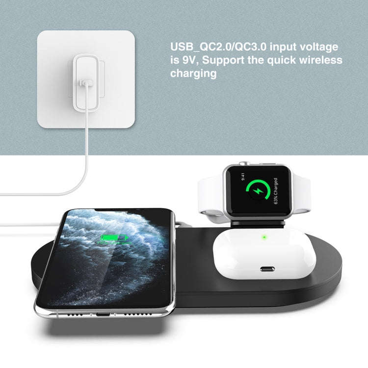 A04 3 in 1 Multi-function Qi Standard Wireless Charger for Mobile Phones & iWatch & AirPods (Black)