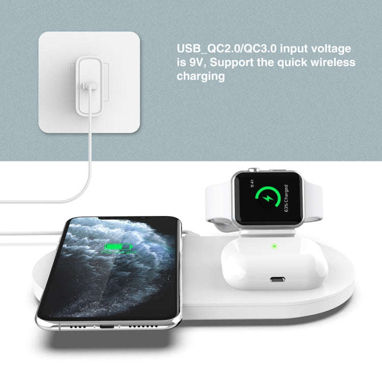 A04 3 in 1 Multi-function Qi Standard Wireless Charger for Mobile Phones & iWatch & AirPods (White)