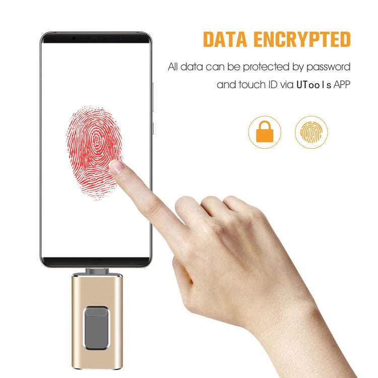 Richwell 3 in 1 16G Type-C + 8 Pin + USB 3.0 Metal Push-pull Flash Disk with OTG Function(Gold)