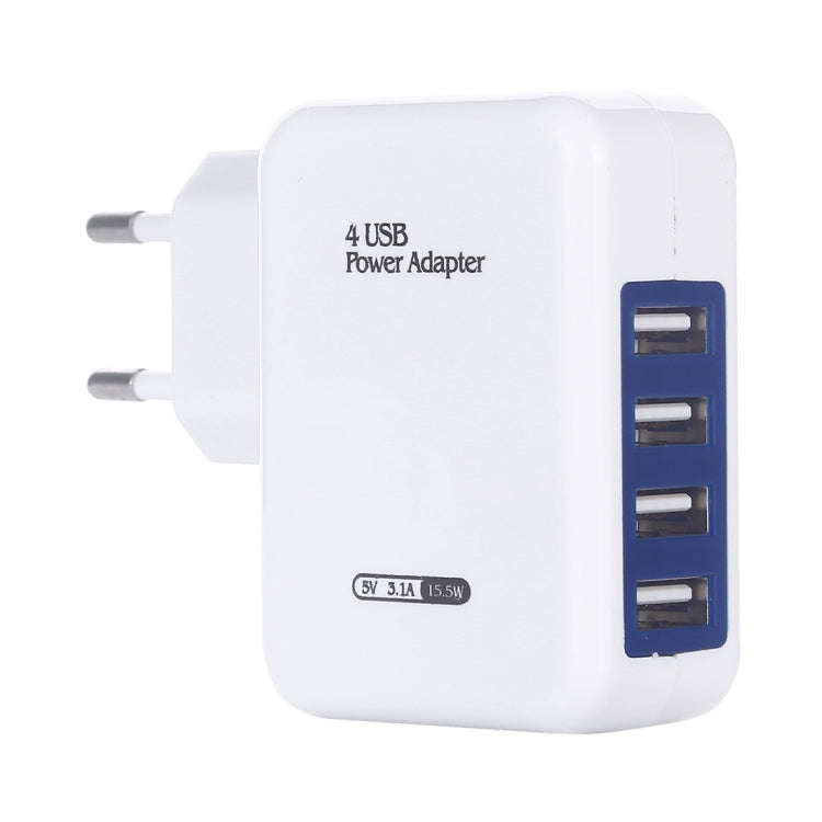 HT-CD03 15.5W 5V 3.1A 4-Port USB Wall Charger Travel Charger, EU Plug (White)
