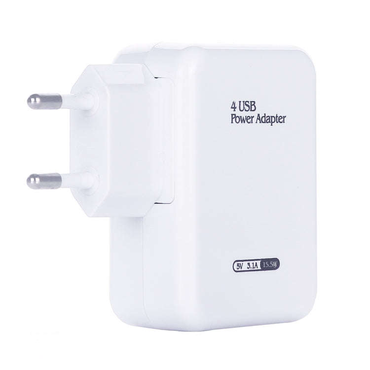 HT-CD03 15.5W 5V 3.1A 4-Port USB Wall Charger Travel Charger, EU Plug (White)