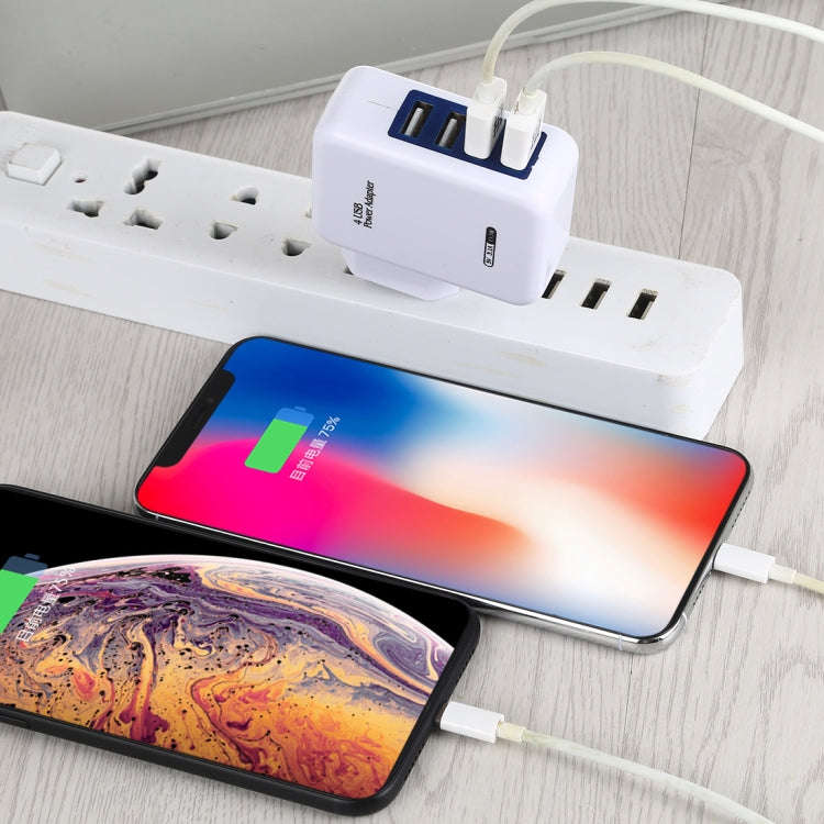 HT-CD03 15.5W 5V 3.1A 4-Port USB Wall Charger Travel Charger, EU Plug (White)