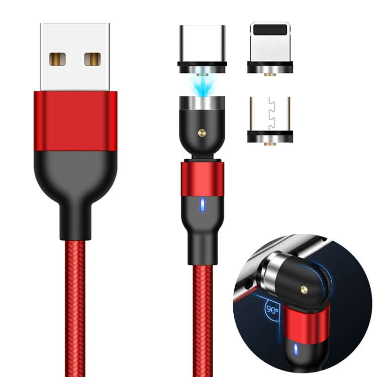 2m 2A Output 3 in 1 USB to 8 Pin + USB-C / Type-C + Micro USB Nylon Braided Rotate Magnetic Charg...