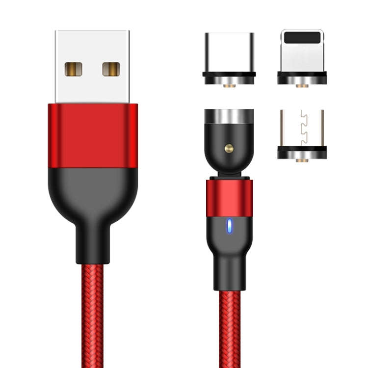 2m 2A Output 3 in 1 USB to 8 Pin + USB-C / Type-C + Micro USB Nylon Braided Rotate Magnetic Charg...