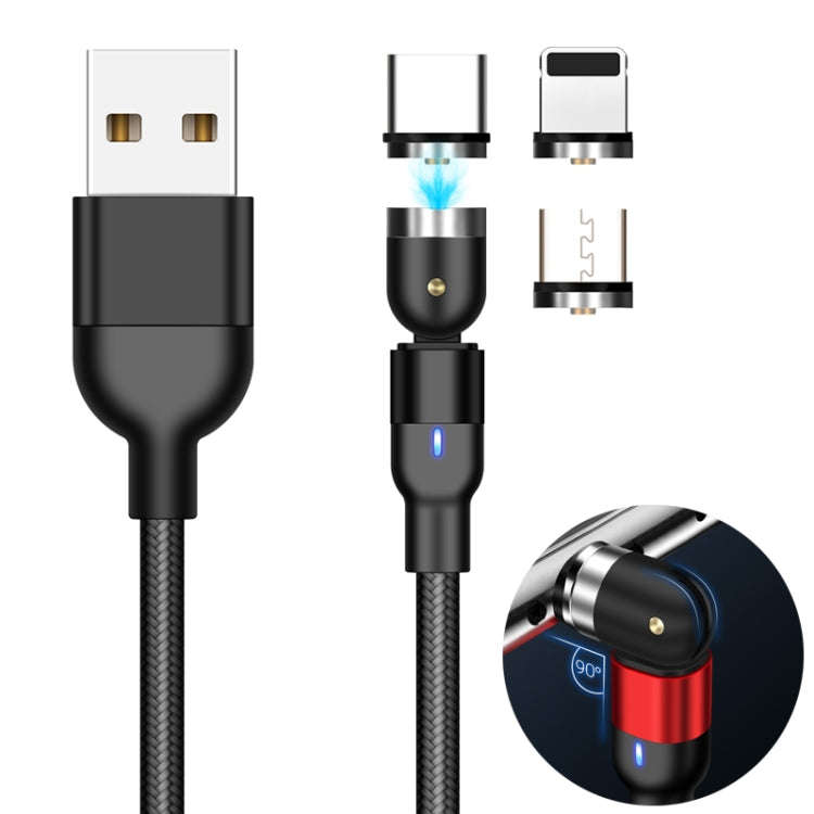 1m 2A Output 3 in 1 USB to 8 Pin + USB-C / Type-C + Micro USB Nylon Braided Rotate Magnetic Charg...