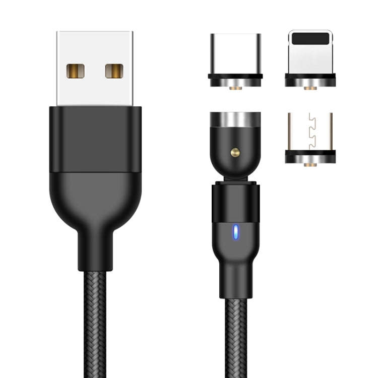 1m 2A Output 3 in 1 USB to 8 Pin + USB-C / Type-C + Micro USB Nylon Braided Rotate Magnetic Charg...