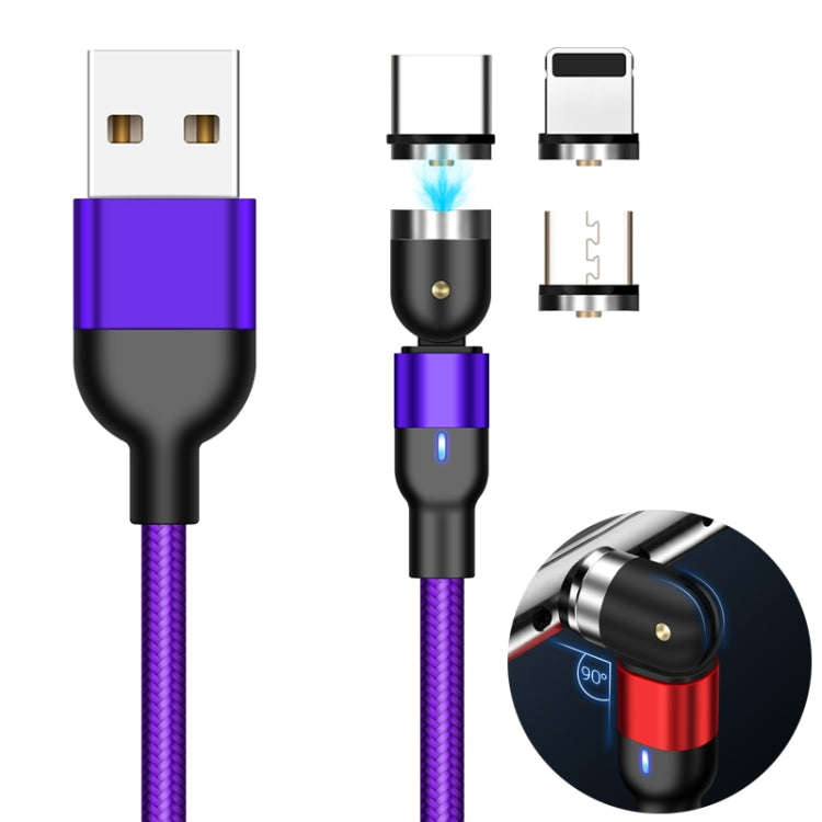 1m 2A Output 3 in 1 USB to 8 Pin + USB-C / Type-C + Micro USB Nylon Braided Rotate Magnetic Charg...