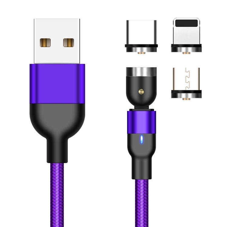 1m 2A Output 3 in 1 USB to 8 Pin + USB-C / Type-C + Micro USB Nylon Braided Rotate Magnetic Charg...