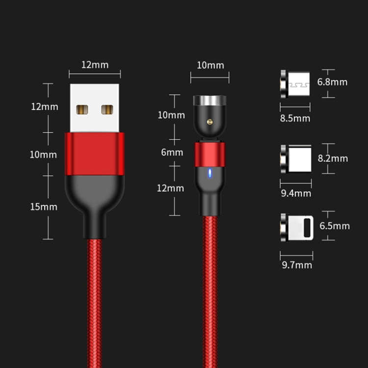 1m 2A Output 3 in 1 USB to 8 Pin + USB-C / Type-C + Micro USB Nylon Braided Rotate Magnetic Charg...