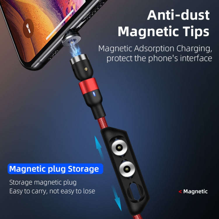 1m 2A Output 3 in 1 USB to 8 Pin + USB-C / Type-C + Micro USB Nylon Braided Rotate Magnetic Charg...