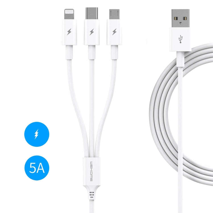 WK WDC-111 5A 3 In 1 8 Pin + Micro + Type-C / USB-C Multi-function Super-fast Charging Cable, Len...