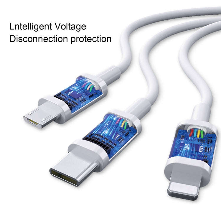 WK WDC-111 5A 3 In 1 8 Pin + Micro + Type-C / USB-C Multi-function Super-fast Charging Cable, Len...