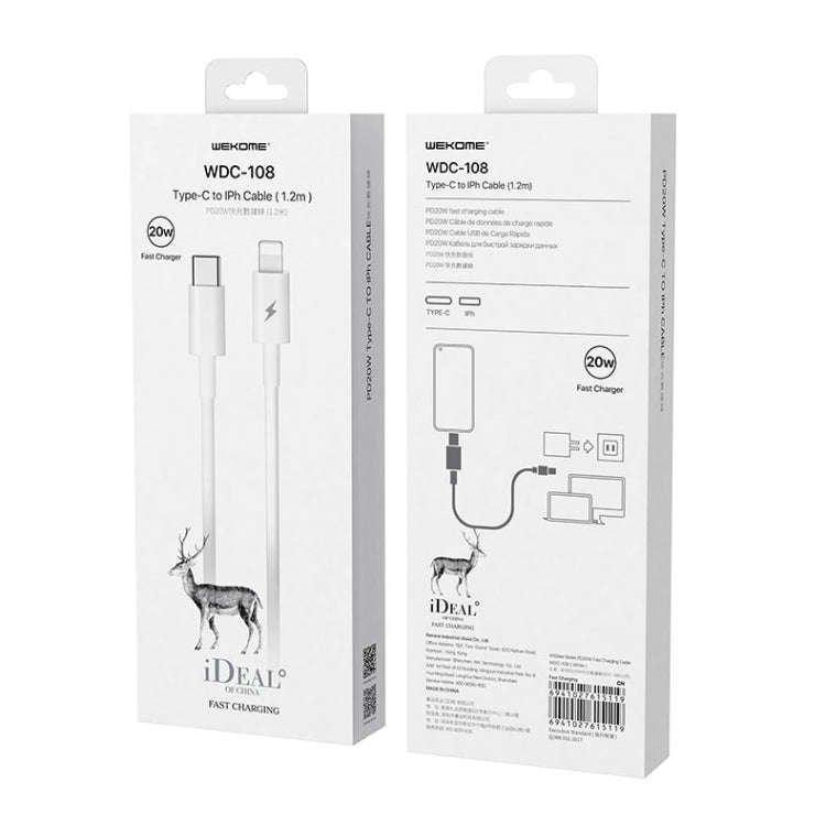 WK WDC-108 20W Type-C / USB-C to 8 Pin PD Fast Charging Cable , Length: 1.2m (White)