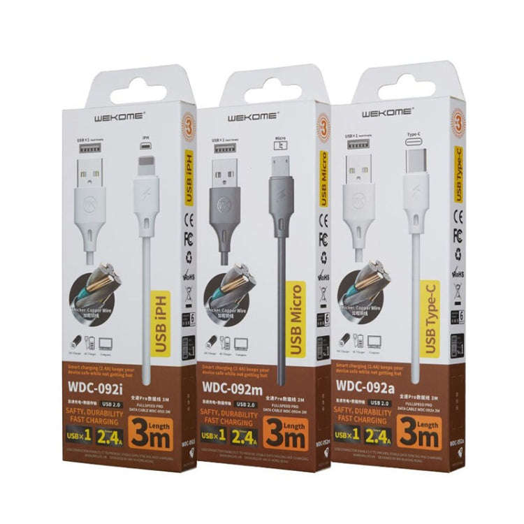WK WDC-092 3m 2.4A Max Output Full Speed Pro Series USB to 8 Pin Data Sync Charging Cable(White)