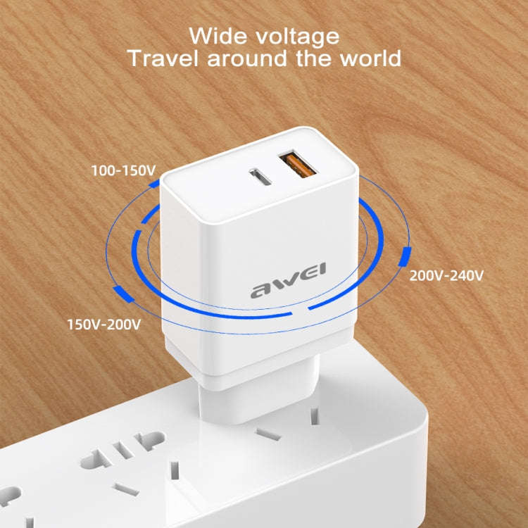 awei C-980 18W PD USB-C / Type-C + QC 3.0 USB Interface Fast Charging Travel Charger, EU Plug(Black)
