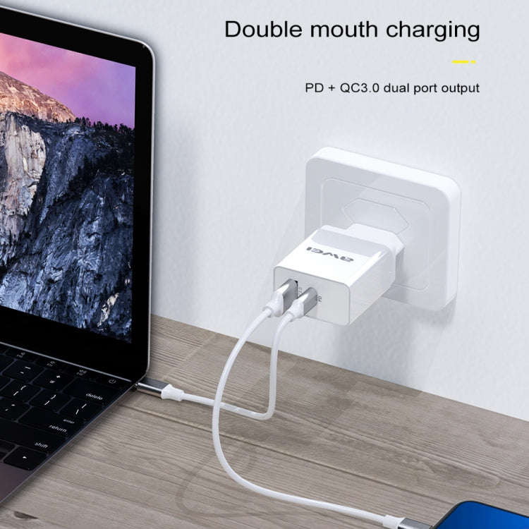 awei C-980 18W PD USB-C / Type-C + QC 3.0 USB Interface Fast Charging Travel Charger, EU Plug(Black)