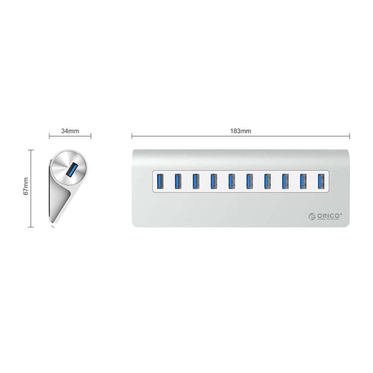 ORICO M3H10-U3-V2 Aluminum Alloy 10 USB 3.0 Ports HUB