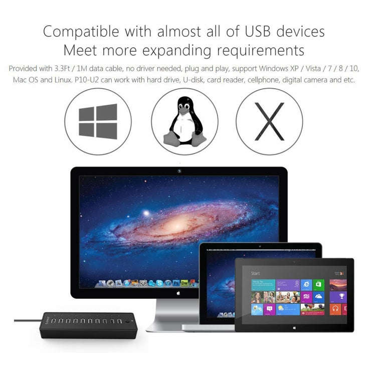 ORICO P10-U2-V1 10 USB 2.0 Ports HUB, Specification: US Plug