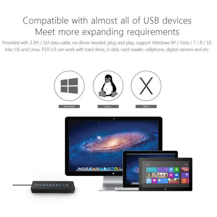 ORICO P10-U3-V1 10 USB 3.0 Ports HUB, Specification: US Plug