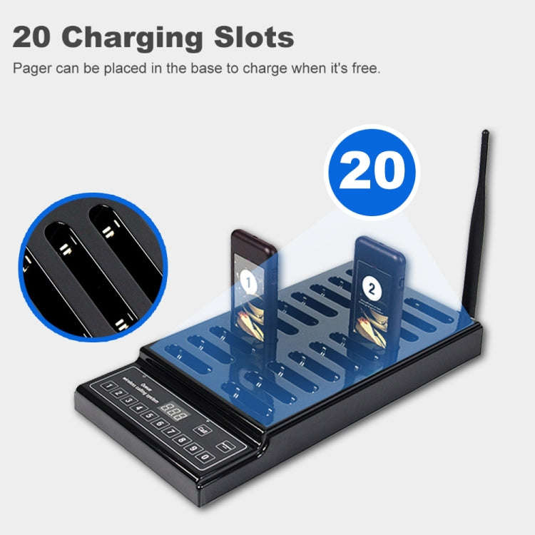 QC100 999 Channel Restaurant Wireless Paging Queuing Calling System with 20 Call Coaster Pagers, ...