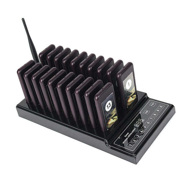 QC100 999 Channel Restaurant Wireless Paging Queuing Calling System with 20 Call Coaster Pagers, ...