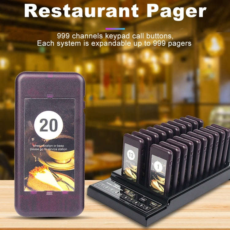 QC100 999 Channel Restaurant Wireless Paging Queuing Calling System with 20 Call Coaster Pagers, ...