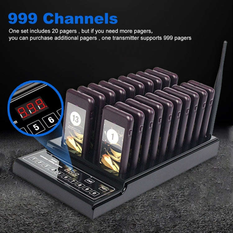 QC100 999 Channel Restaurant Wireless Paging Queuing Calling System with 20 Call Coaster Pagers, ...