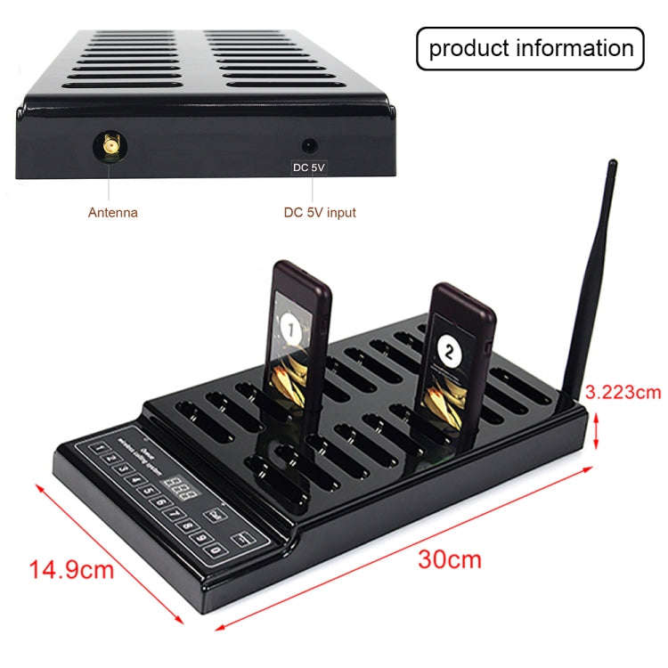 QC100 999 Channel Restaurant Wireless Paging Queuing Calling System with 20 Call Coaster Pagers, ...