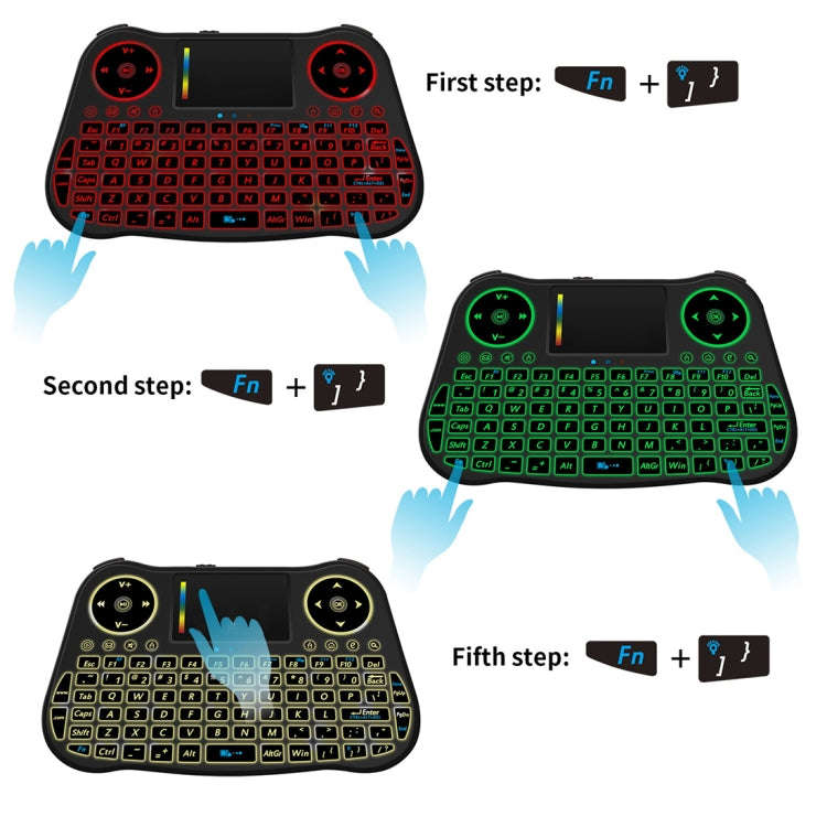 MT08 2.4GHz Mini Wireless Air Mouse QWERTY Keyboard with Colorful Backlight & Touchpad & Multimed...
