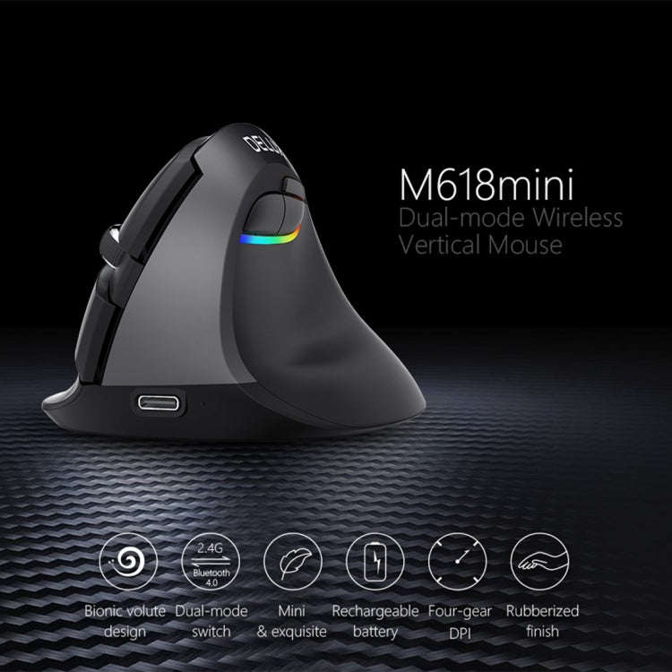 DELUX M618 Mini 2.4G Wireless 2400DPI USB Rechargeable Ergonomic Vertical Mouse(Grey)