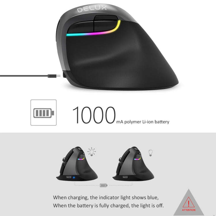 DELUX M618 Mini 2.4G Wireless 2400DPI USB Rechargeable Ergonomic Vertical Mouse(Grey)