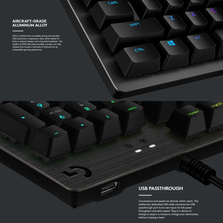 Logitech G512 RGB C-axis Mechanical Wired Gaming Keyboard, Length: 1.8m (Black)