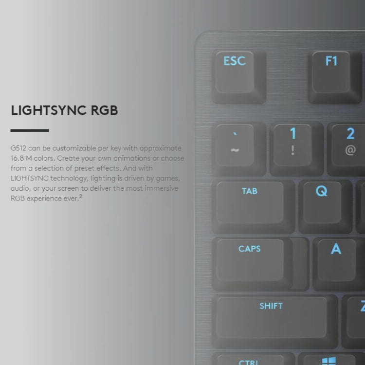 Logitech G512 RGB C-axis Mechanical Wired Gaming Keyboard, Length: 1.8m (Black)