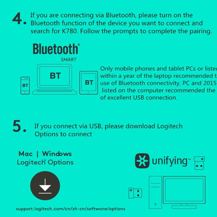 Logitech K780 Multi-device Bluetooth + Unifying Dual Mode Wireless Keyboard with Stand (Black)