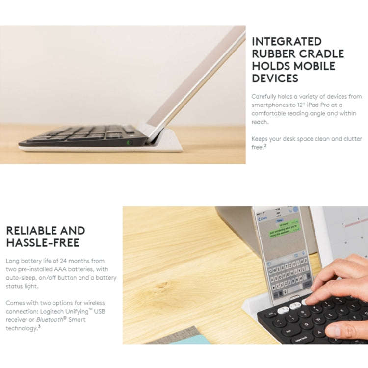 Logitech K780 Multi-device Bluetooth + Unifying Dual Mode Wireless Keyboard with Stand (Black)