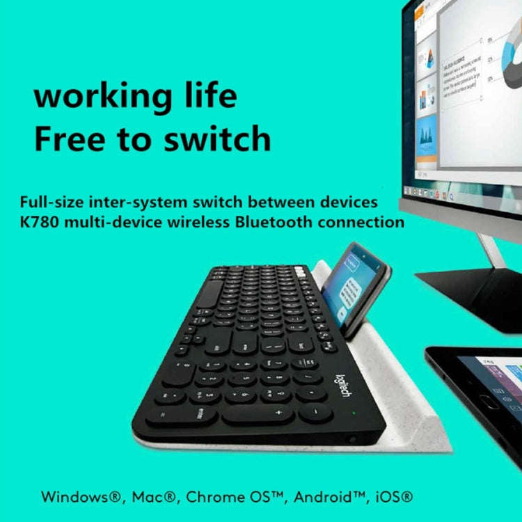 Logitech K780 Multi-device Bluetooth + Unifying Dual Mode Wireless Keyboard with Stand (Black)