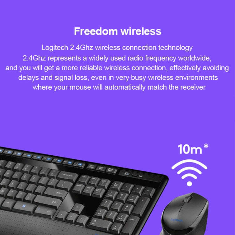 Logitech MK345 Wireless Full-size Keyboard + 2.4GHz 1000DPI Wireless Optical Mouse Set with Nano ...