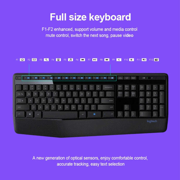 Logitech MK345 Wireless Full-size Keyboard + 2.4GHz 1000DPI Wireless Optical Mouse Set with Nano ...