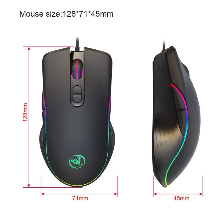 HXSJ A867 USB 6400DPI Four-speed Adjustable RGB Illuminate Wired E-sport Gaming Mouse, Length: 1.5m