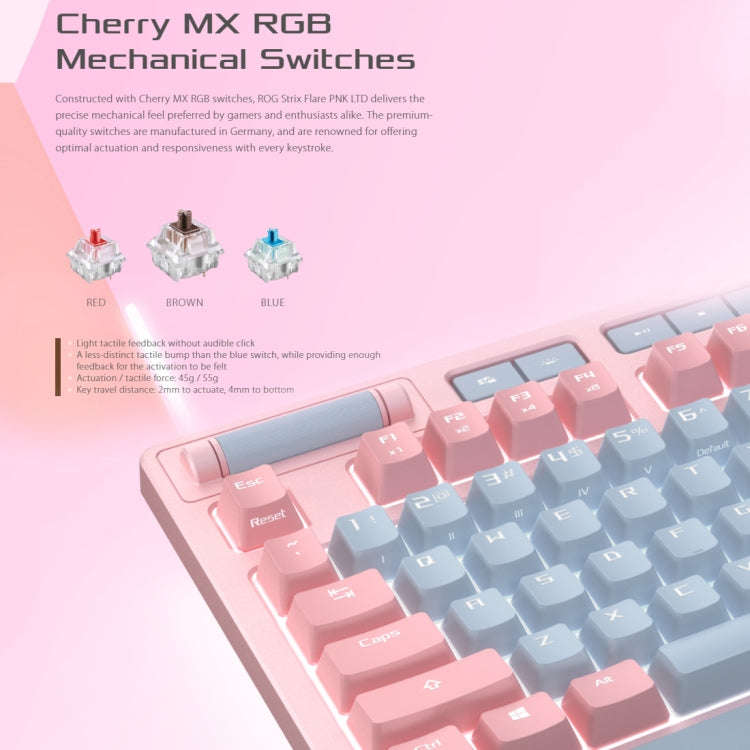 ASUS Strix Flare Pink LTD RGB Backlight Wired Gaming Keyboard with Detachable Wrist Rest (Mechani...