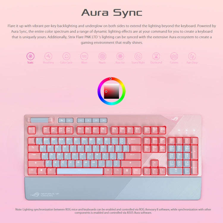 ASUS Strix Flare Pink LTD RGB Backlight Wired Gaming Keyboard with Detachable Wrist Rest (Mechani...