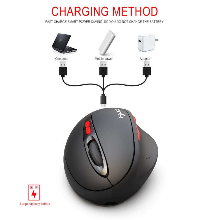 HXSJ T31 2.4GHz 2400DPI Three-speed Adjustable 7-keys Rechargeable Vertical Wireless Optical Mouse