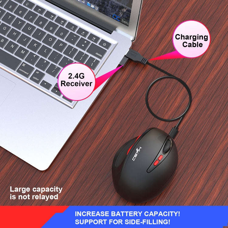 HXSJ T31 2.4GHz 2400DPI Three-speed Adjustable 7-keys Rechargeable Vertical Wireless Optical Mouse