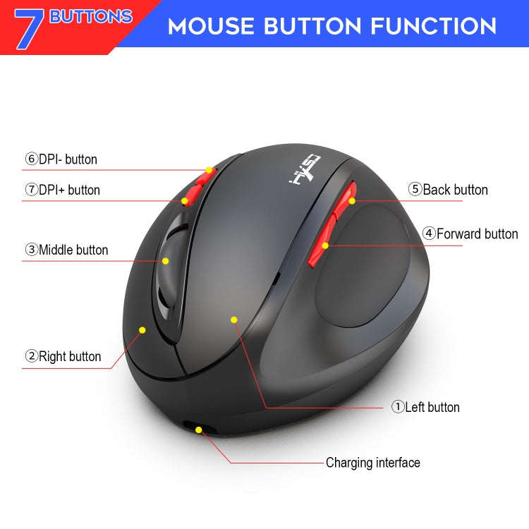 HXSJ T31 2.4GHz 2400DPI Three-speed Adjustable 7-keys Rechargeable Vertical Wireless Optical Mouse