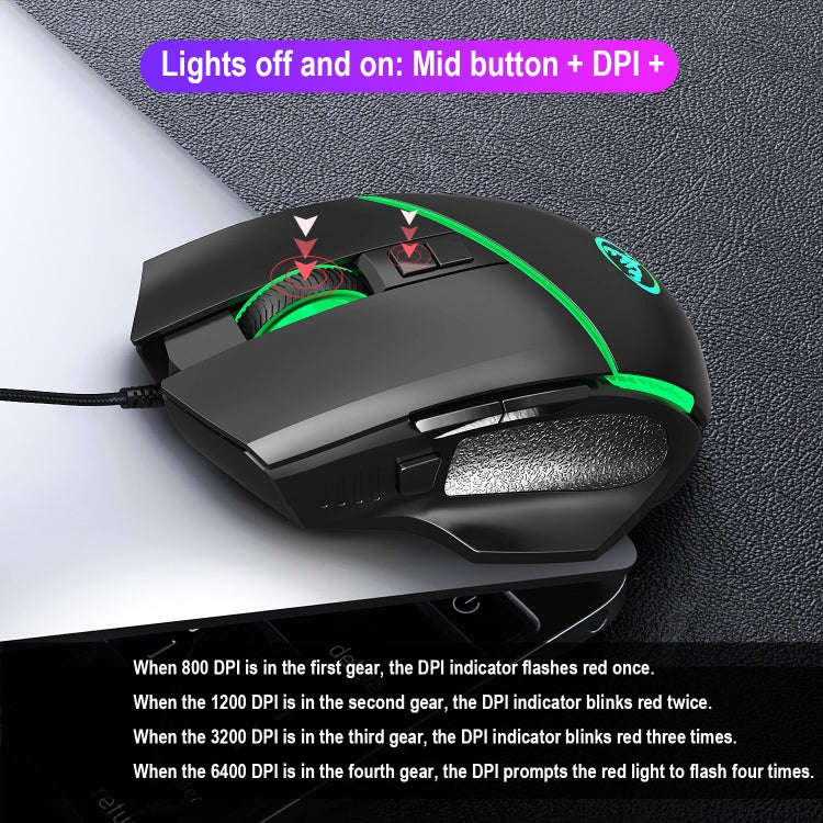 HXSJ A876 Wired Mouse Colorful Synchronous Light Emission 6400dpi Adjustable Light Gaming Mouse, ...