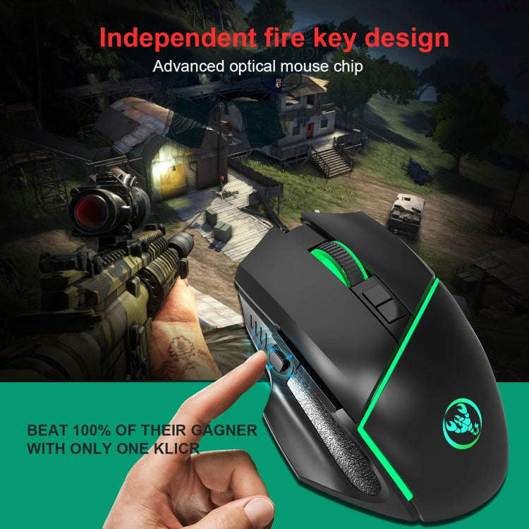 HXSJ A876 Wired Mouse Colorful Synchronous Light Emission 6400dpi Adjustable Light Gaming Mouse, ...