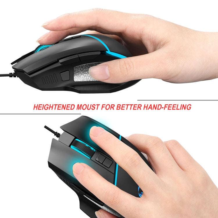 HXSJ A876 Wired Mouse Colorful Synchronous Light Emission 6400dpi Adjustable Light Gaming Mouse, ...